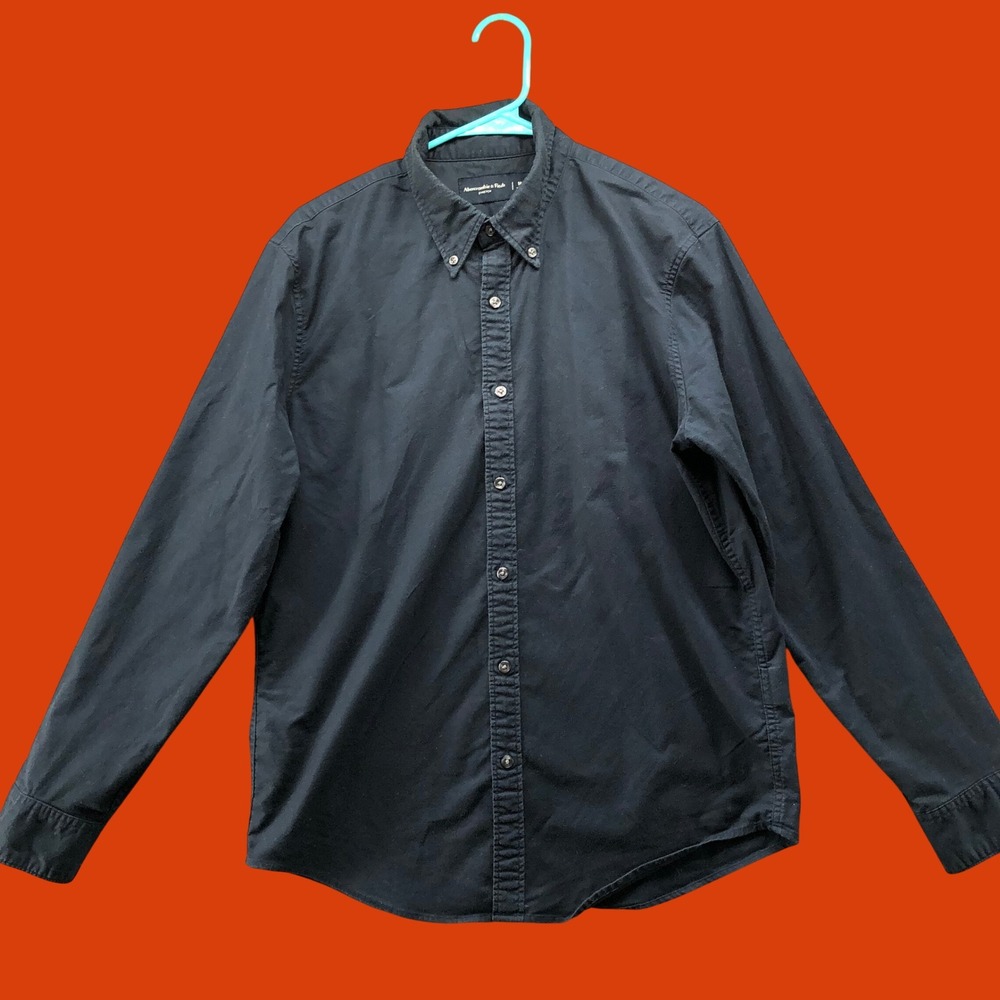 Abercrombie & Fitch Black Long Sleeve Stretch Oxford Button Down Shirt Mens M